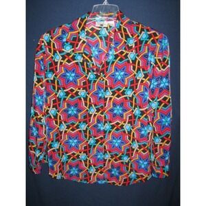 VTG 90s Ilyssa Maxx Shirt Size 14 Petite 14P Multicolor Geometric Print Top